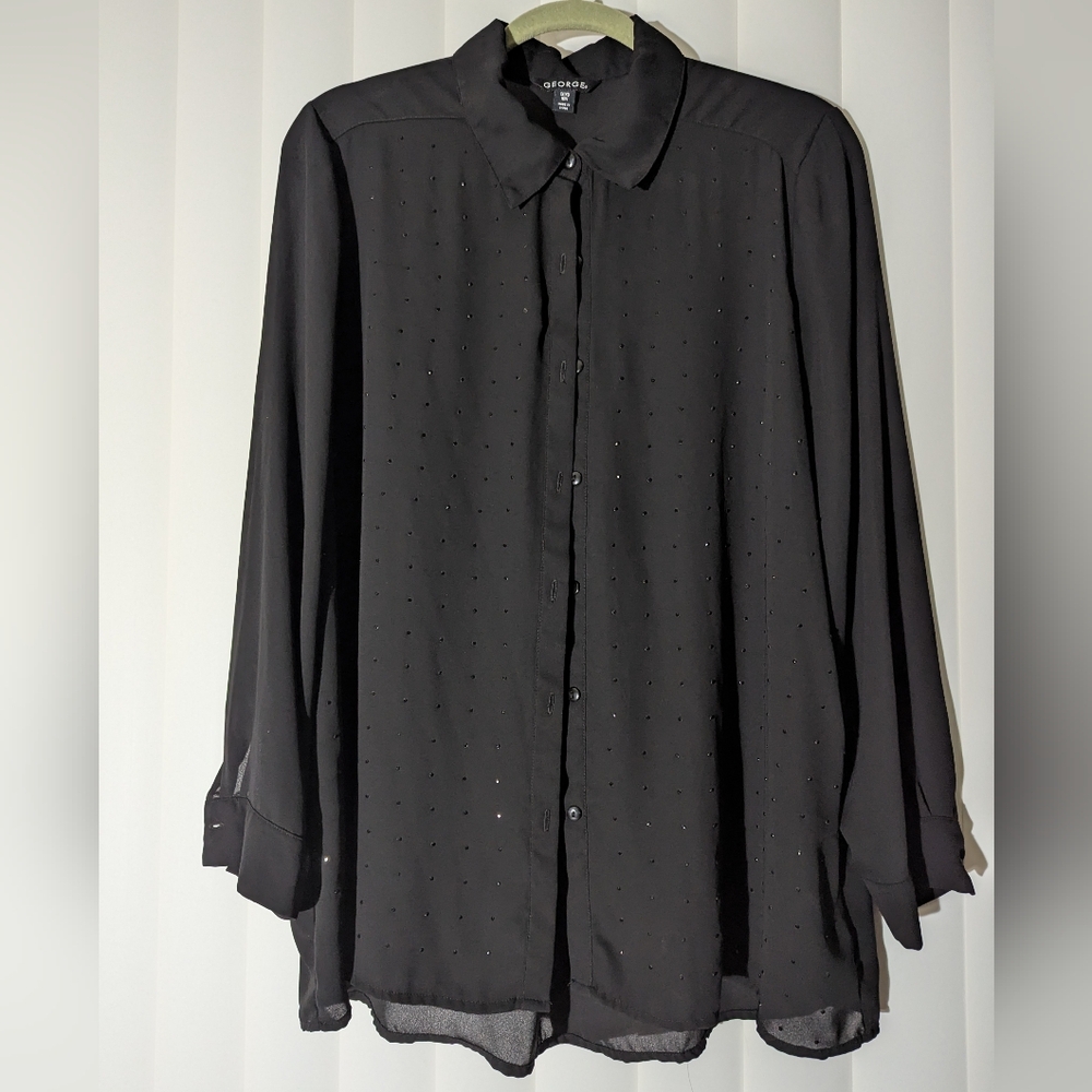 S464 George Black Sheer Blouse Sparkly Women Size 1X 